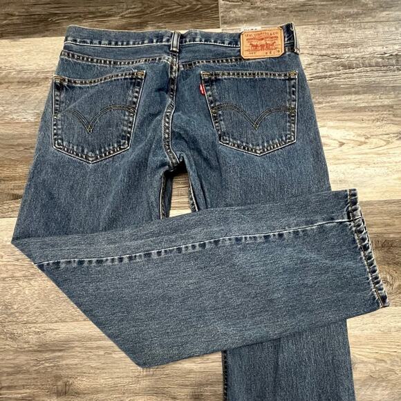 Levis 505 Dark Wash Blue Mens 32x30 Regular Fit Straight Leg Denim Jeans Red Tab - Picture 1 of 13